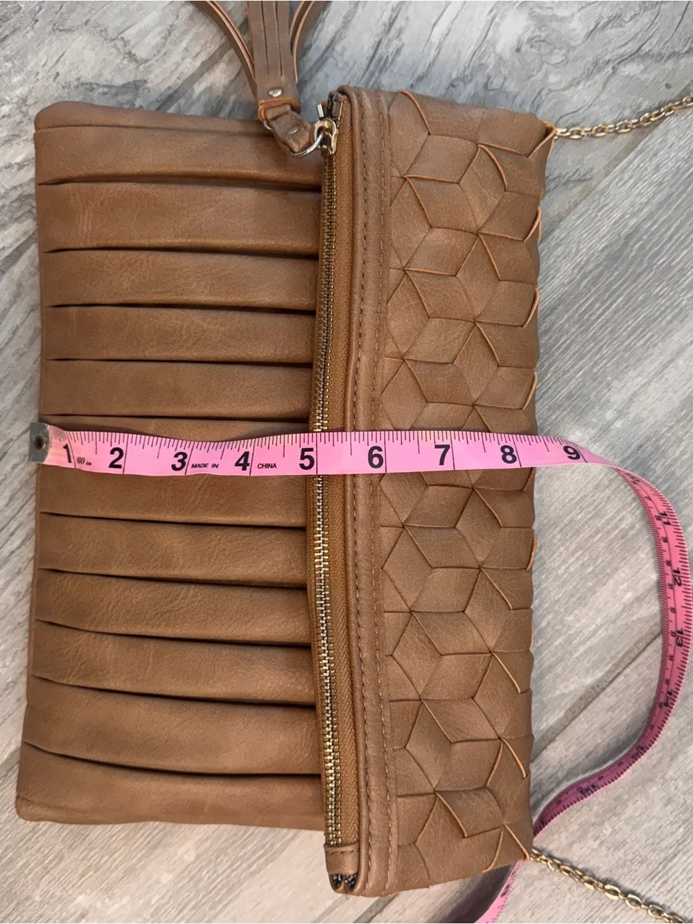 Urban Expressions Tan Foldover Clutch with Tassel crossbody